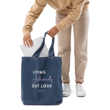 Load image into Gallery viewer, Living Authentically Out Loud organic denim tote bag