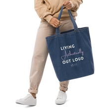 Load image into Gallery viewer, Living Authentically Out Loud organic denim tote bag