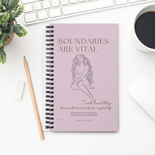 Load image into Gallery viewer, Self Love Self help boundaries journal with love keesh A safe space where you can journal, write down ideas, take notes or visualize/manifest. This custom wire-bound notebook will be a great daily companion whenever you need to put your thoughts down on paper

